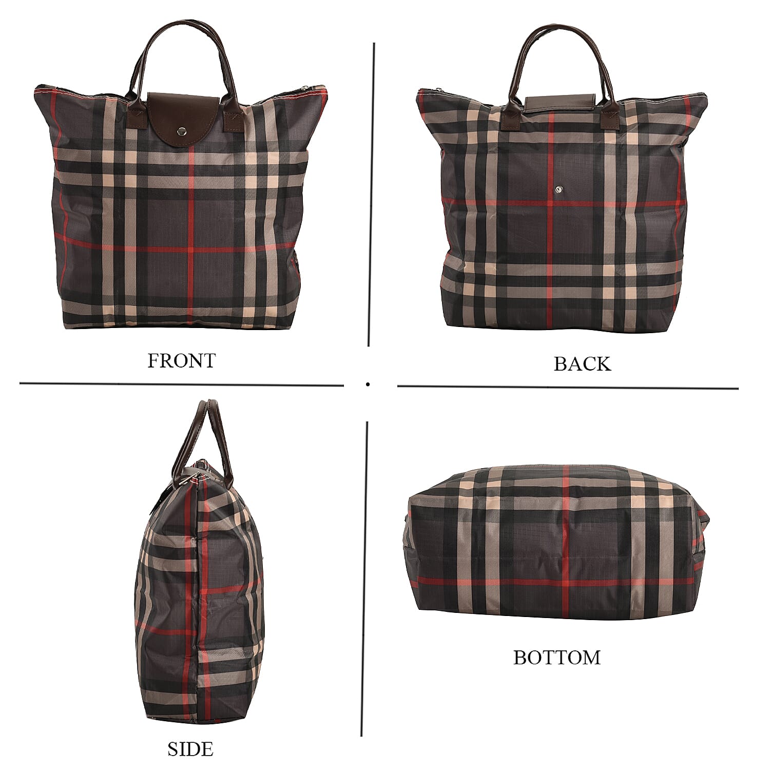 Set of 3 - Checkered Pattern Tote Bag with Handle Drop - White and Black