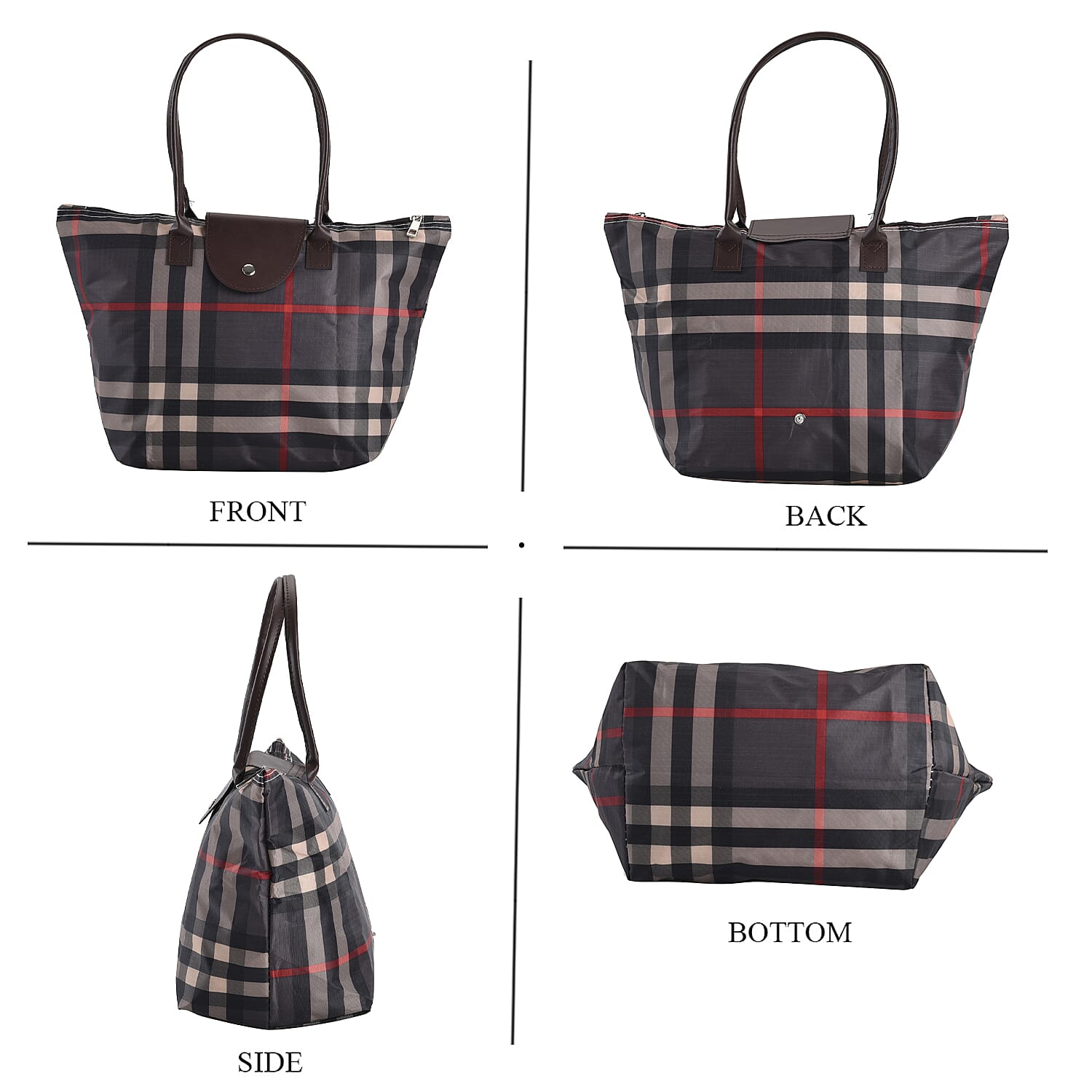 Set of 3 - Checkered Pattern Tote Bag with Handle Drop - White and Black