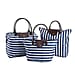 Set of 3 - Stripe Pattern Tote Bag with Handle Drop - White & Blue