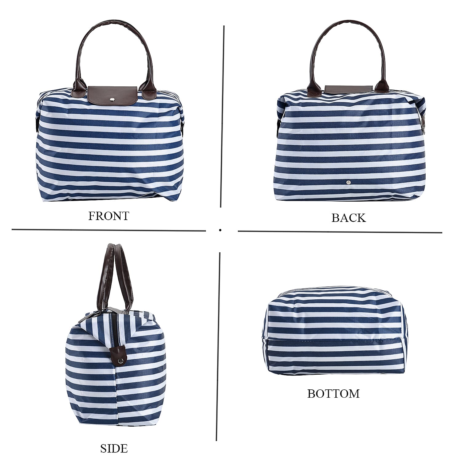 Set of 3 - Stripe Pattern Tote Bag with Handle Drop - White & Blue