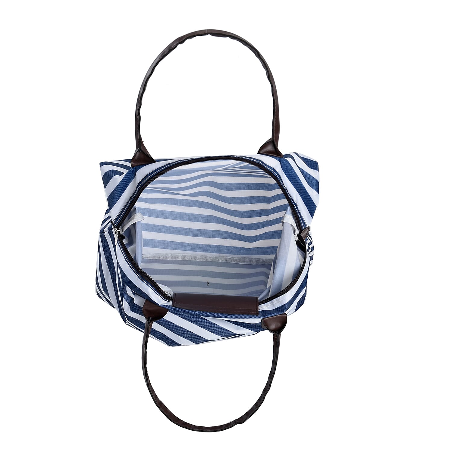 Set of 3 - Stripe Pattern Tote Bag with Handle Drop - White & Blue