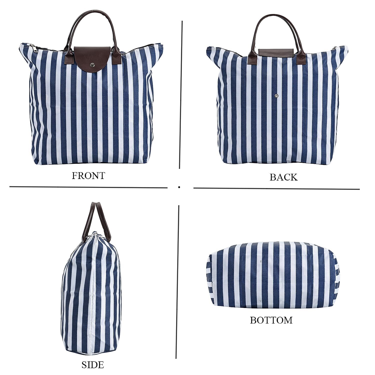 Set of 3 - Stripe Pattern Tote Bag with Handle Drop - White & Blue