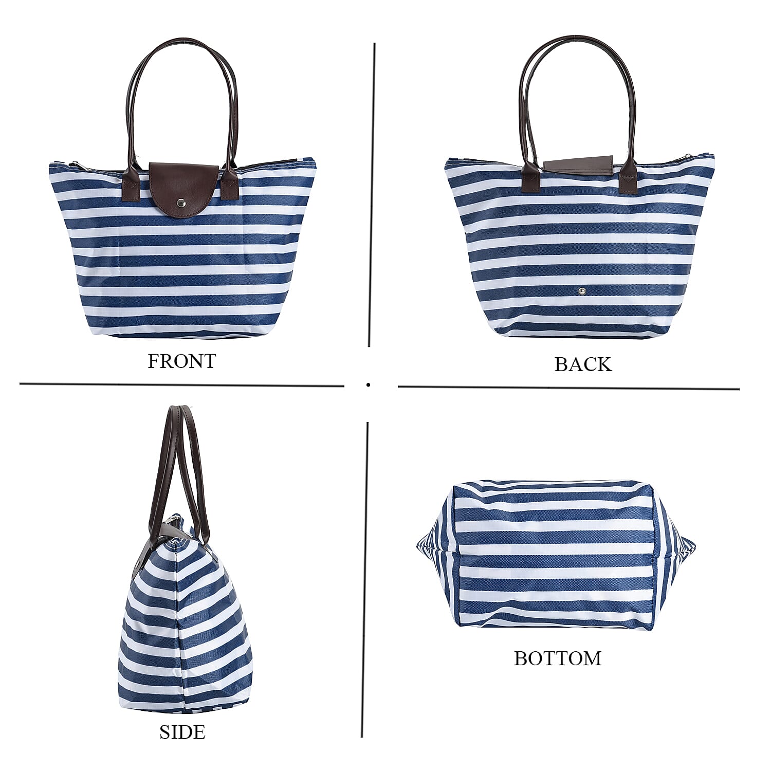 Set of 3 - Stripe Pattern Tote Bag with Handle Drop - White & Blue