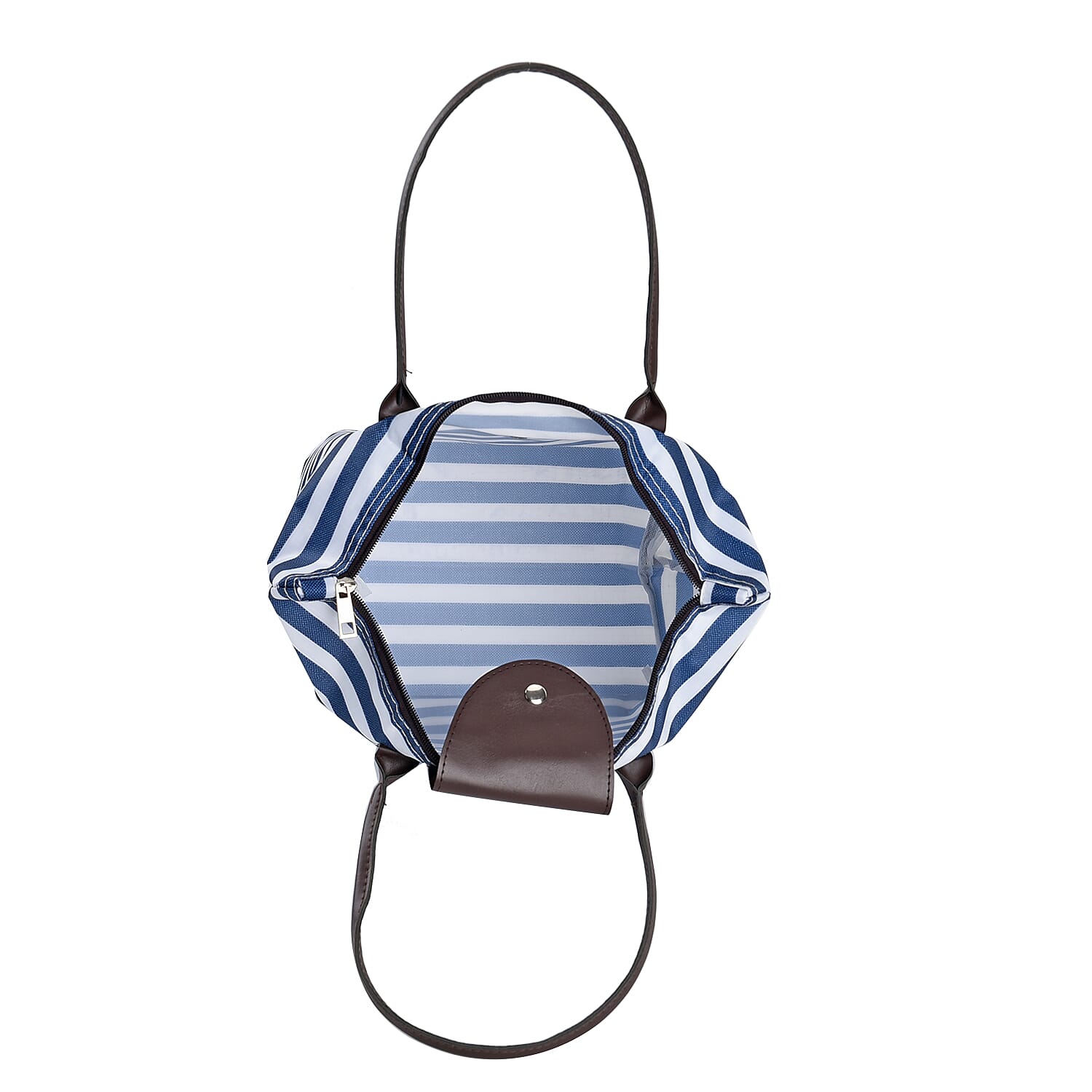 Set of 3 - Stripe Pattern Tote Bag with Handle Drop - White & Blue