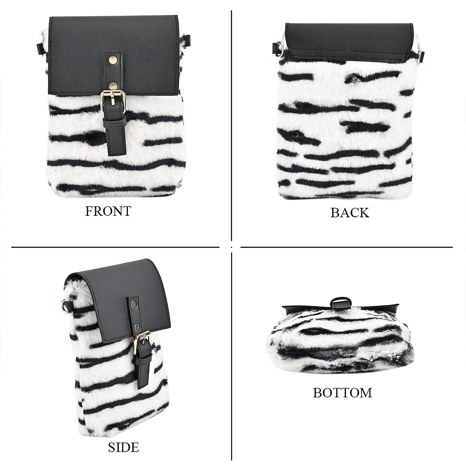 Stylish Zebra Stripe Pattern Leatherette Crossbody Bag - White & Black