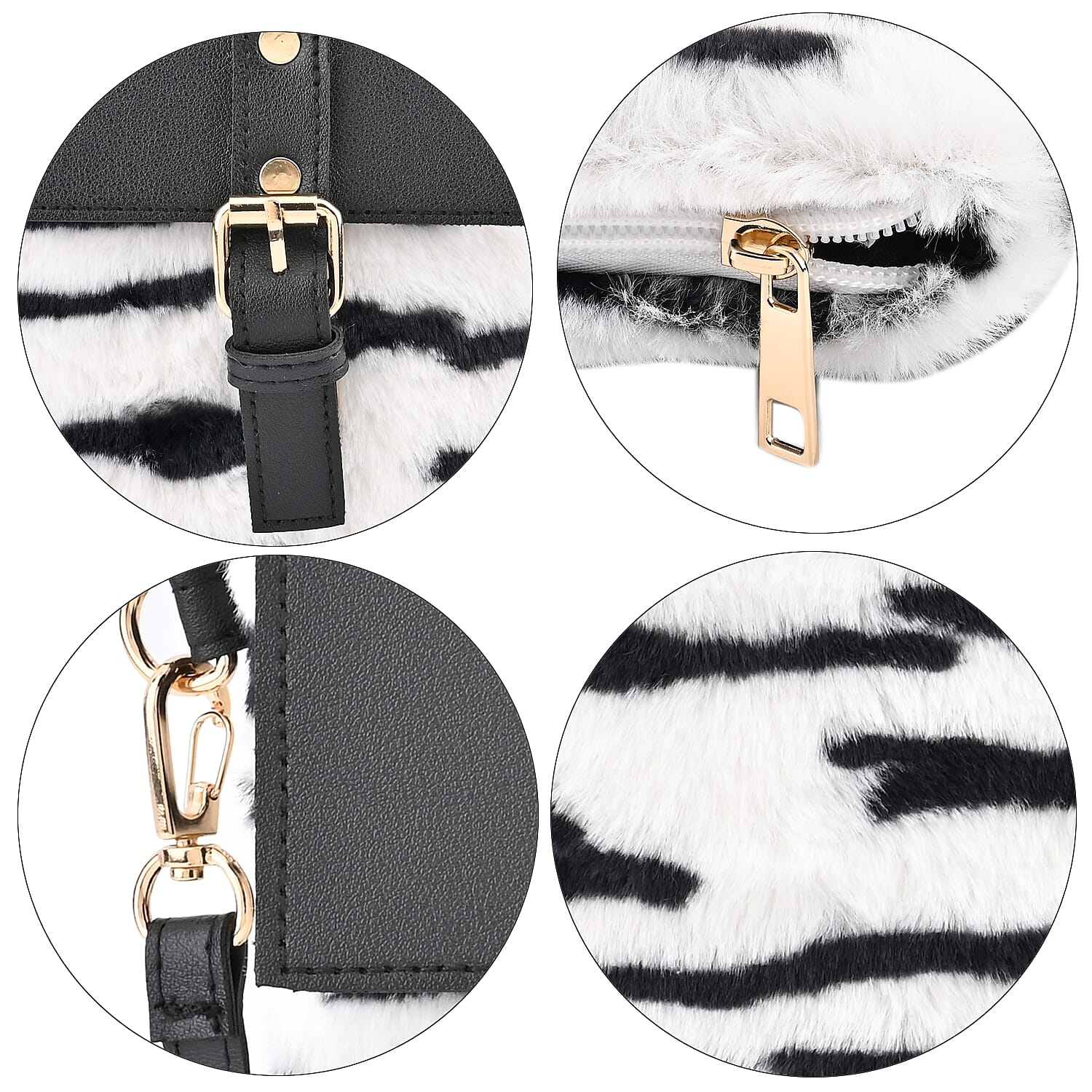Stylish Zebra Stripe Pattern Leatherette Crossbody Bag - White & Black