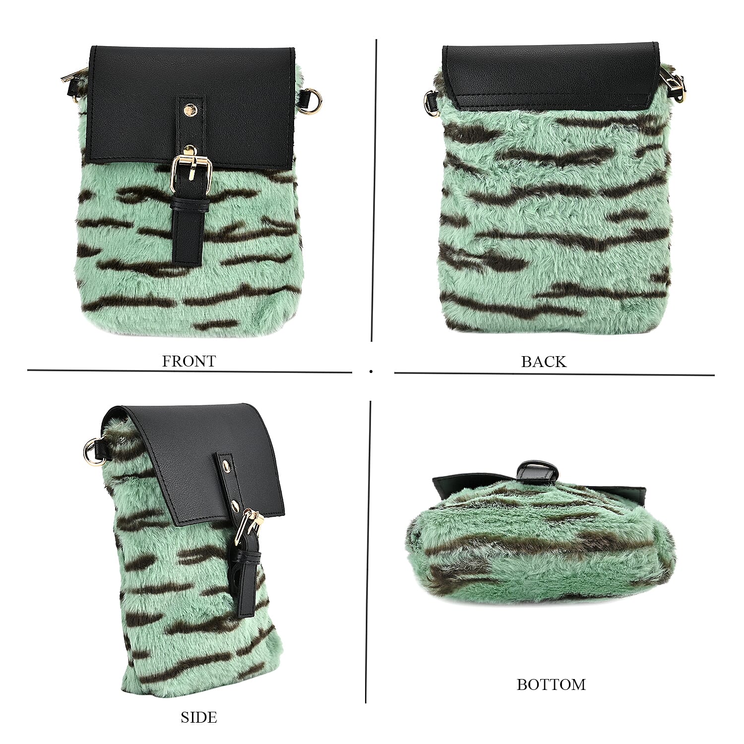 Stylish Zebra Stripe Pattern Leatherette Crossbody Bag - Green & Black