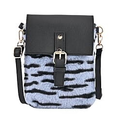Stylish Zebra Stripe Pattern Leatherette Crossbody Bag - Blue - Black