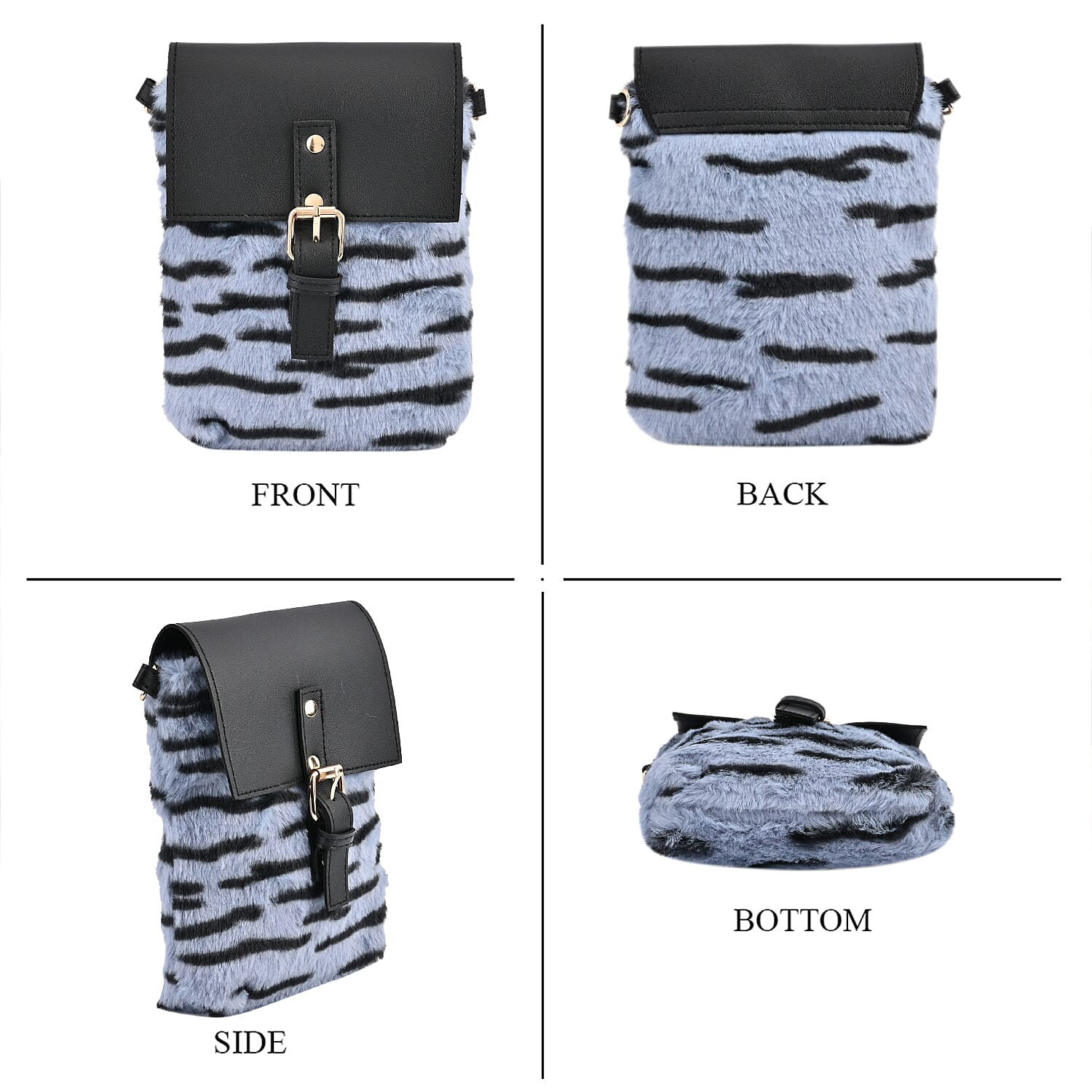 Stylish Zebra Stripe Pattern Leatherette Crossbody Bag - Blue - Black