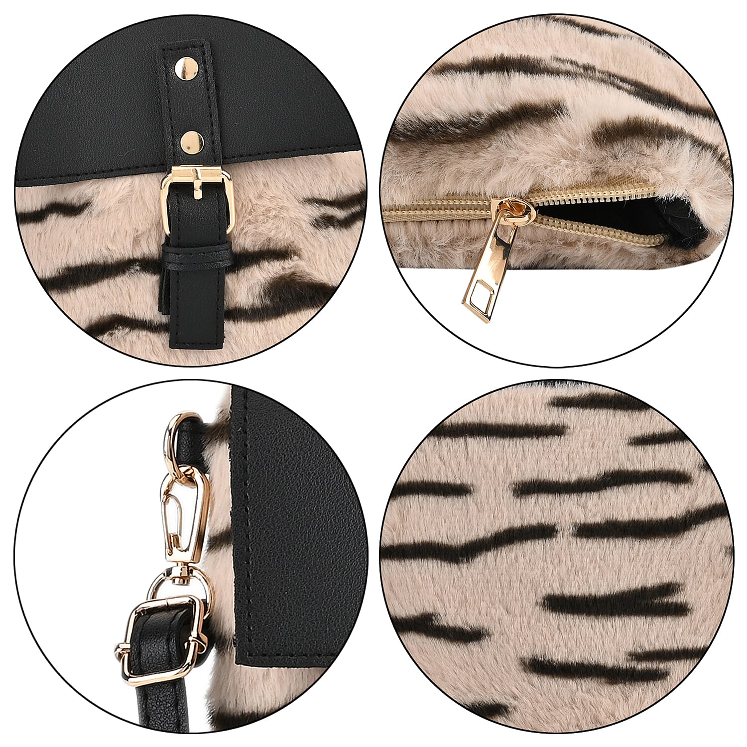 Stylish Zebra Stripe Pattern Leatherette Crossbody Bag - Beige - Black