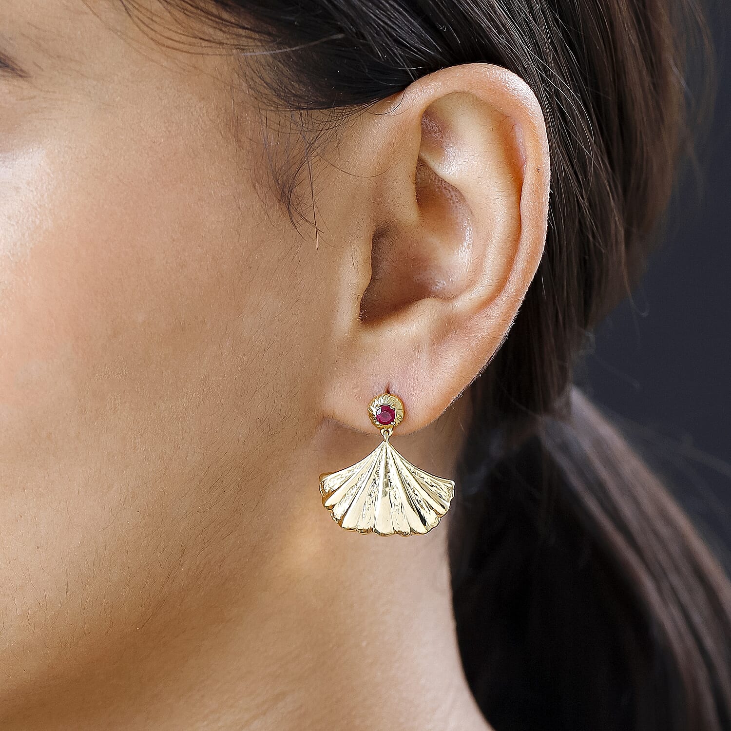 African Ruby  Solitaire Stud Push Post Earring in Vermeil YG Sterling Silver 0.50 ct,  Silver Wt. 7 Gms  0.518  Ct.