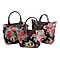 Set of 3 - Floral Pattern Tote Bag with Handle Drop - Black