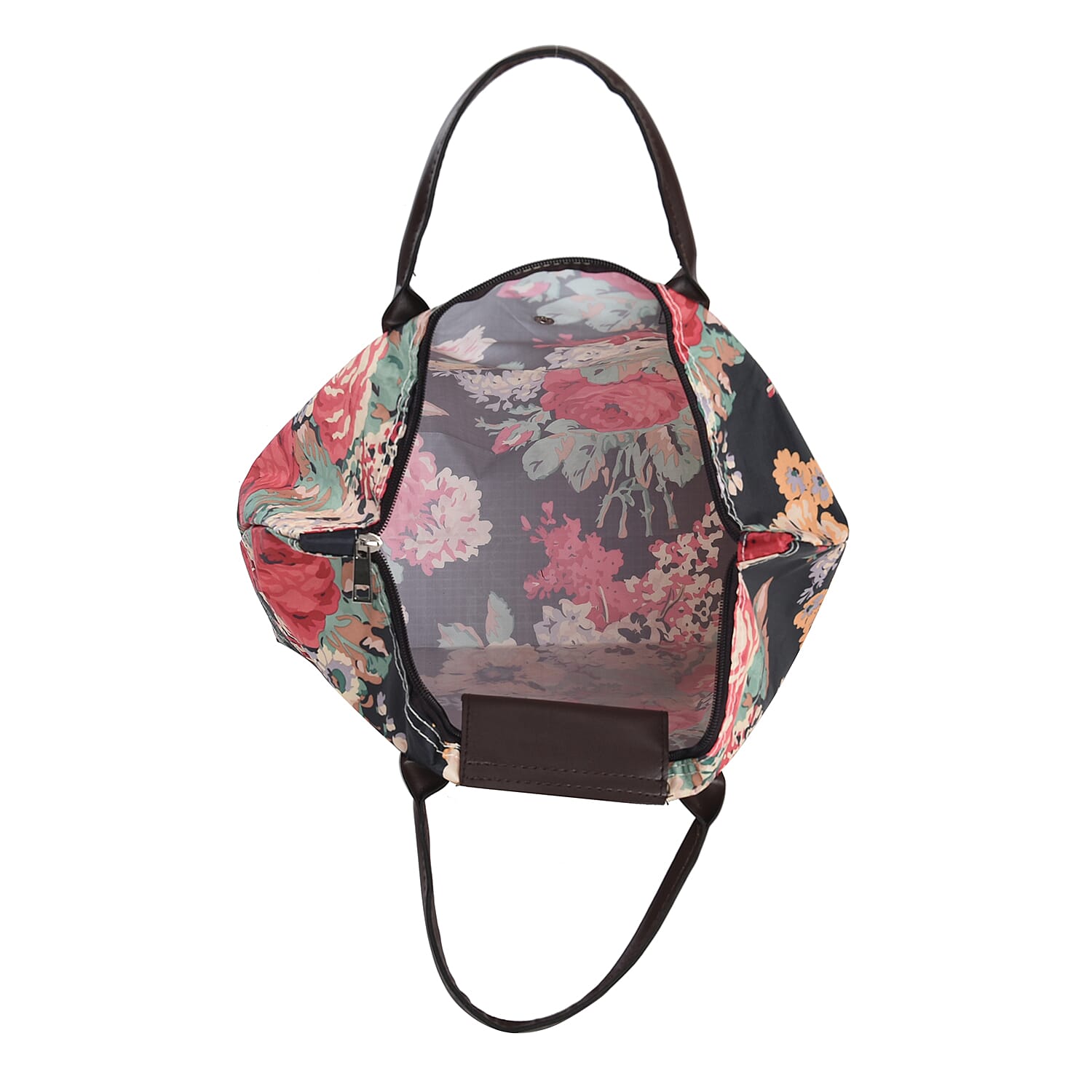 Set of 3 - Floral Pattern Tote Bag with Handle Drop - Black