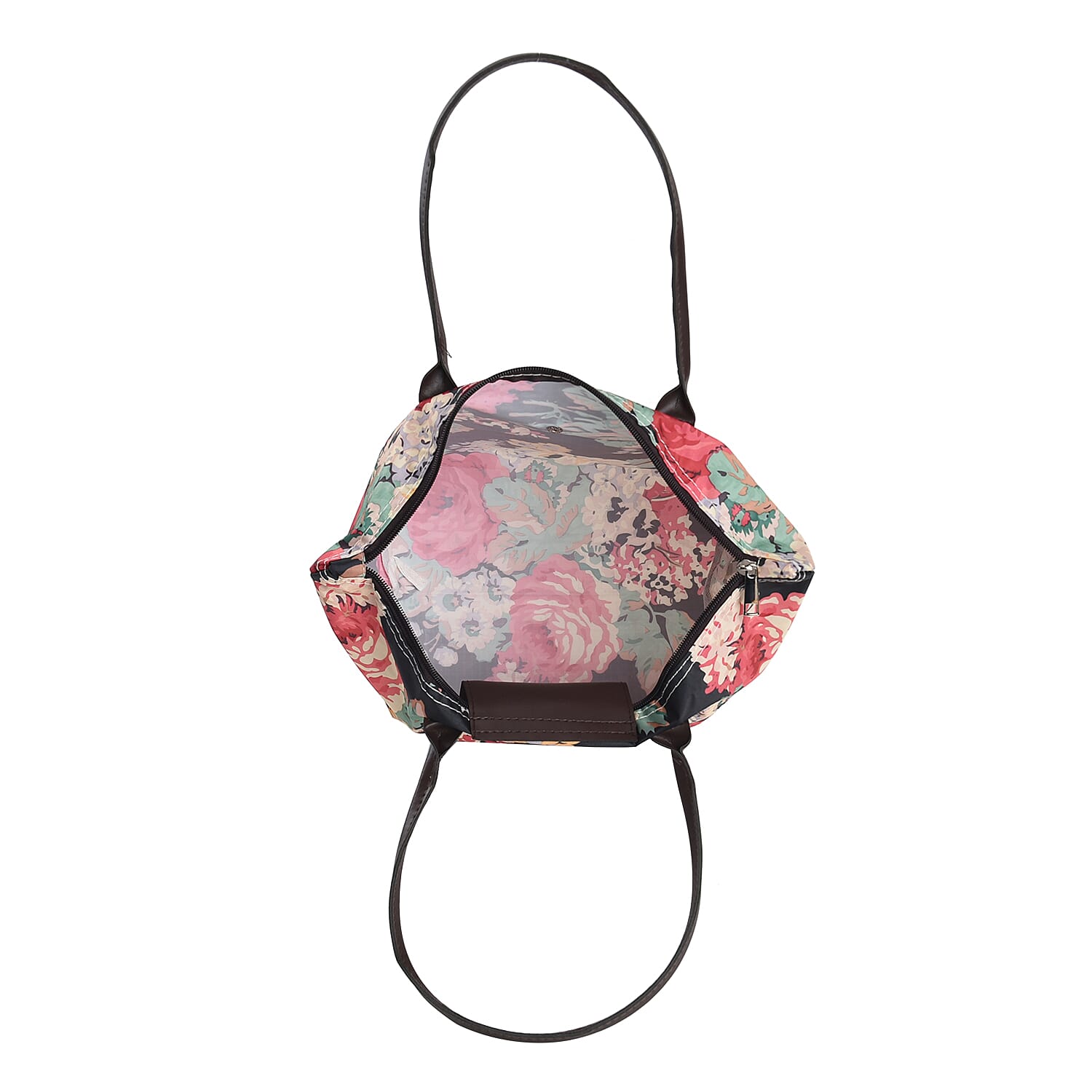 Set of 3 - Floral Pattern Tote Bag with Handle Drop - Black