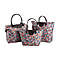 Set of 3 - Bird & Leaves Pattern Tote Bag with Handle Drop - Burgundy