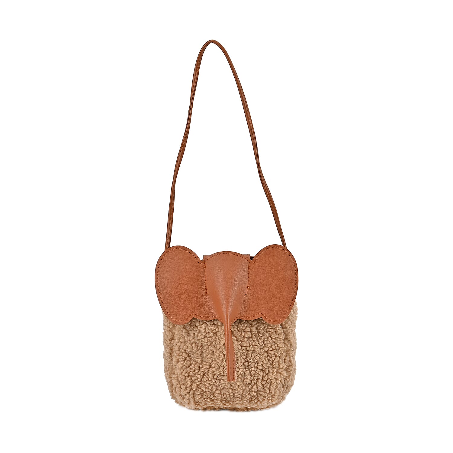 Designer Inspired Elephant Face Faux Leather Crossbody Bag with Long Shoulder Strap - Brown