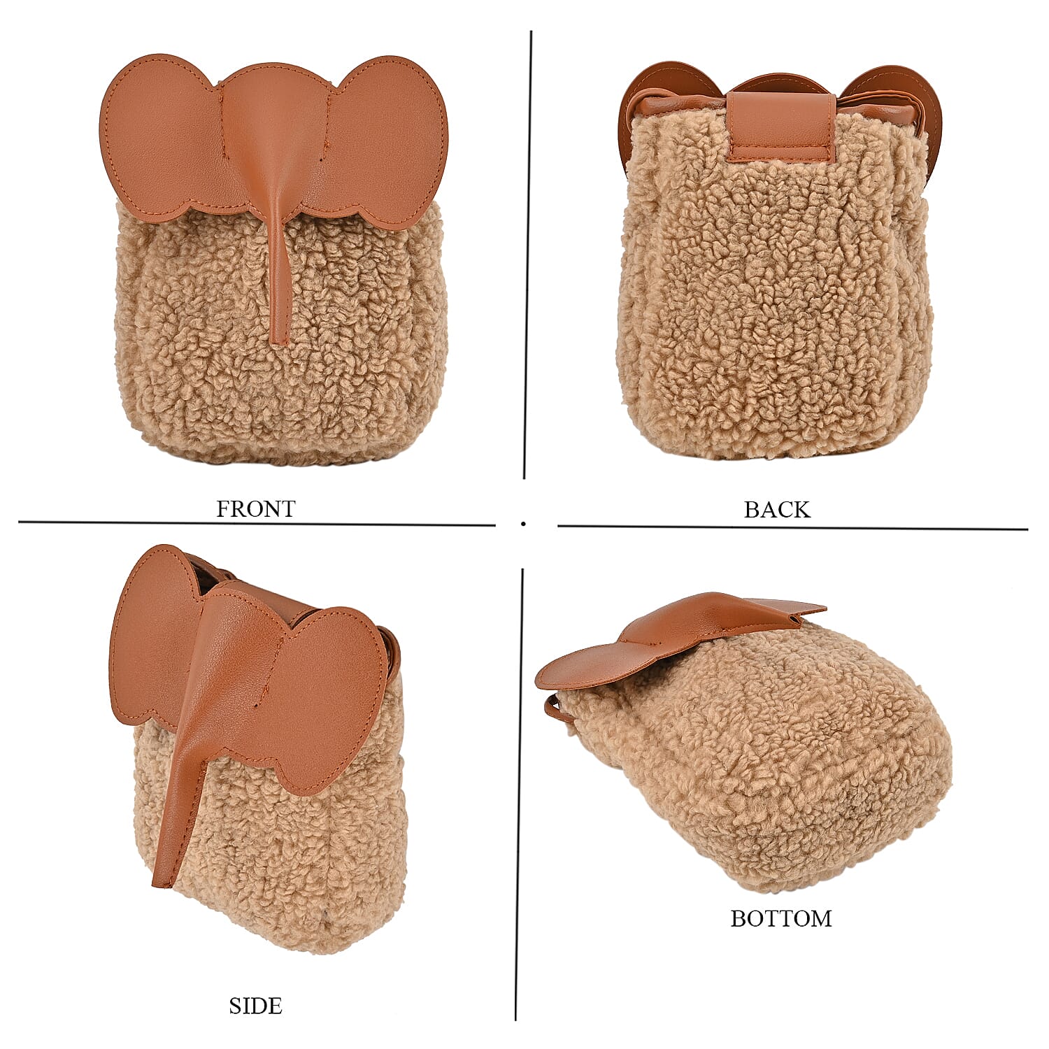 Designer Inspired Elephant Face Faux Leather Crossbody Bag with Long Shoulder Strap - Brown