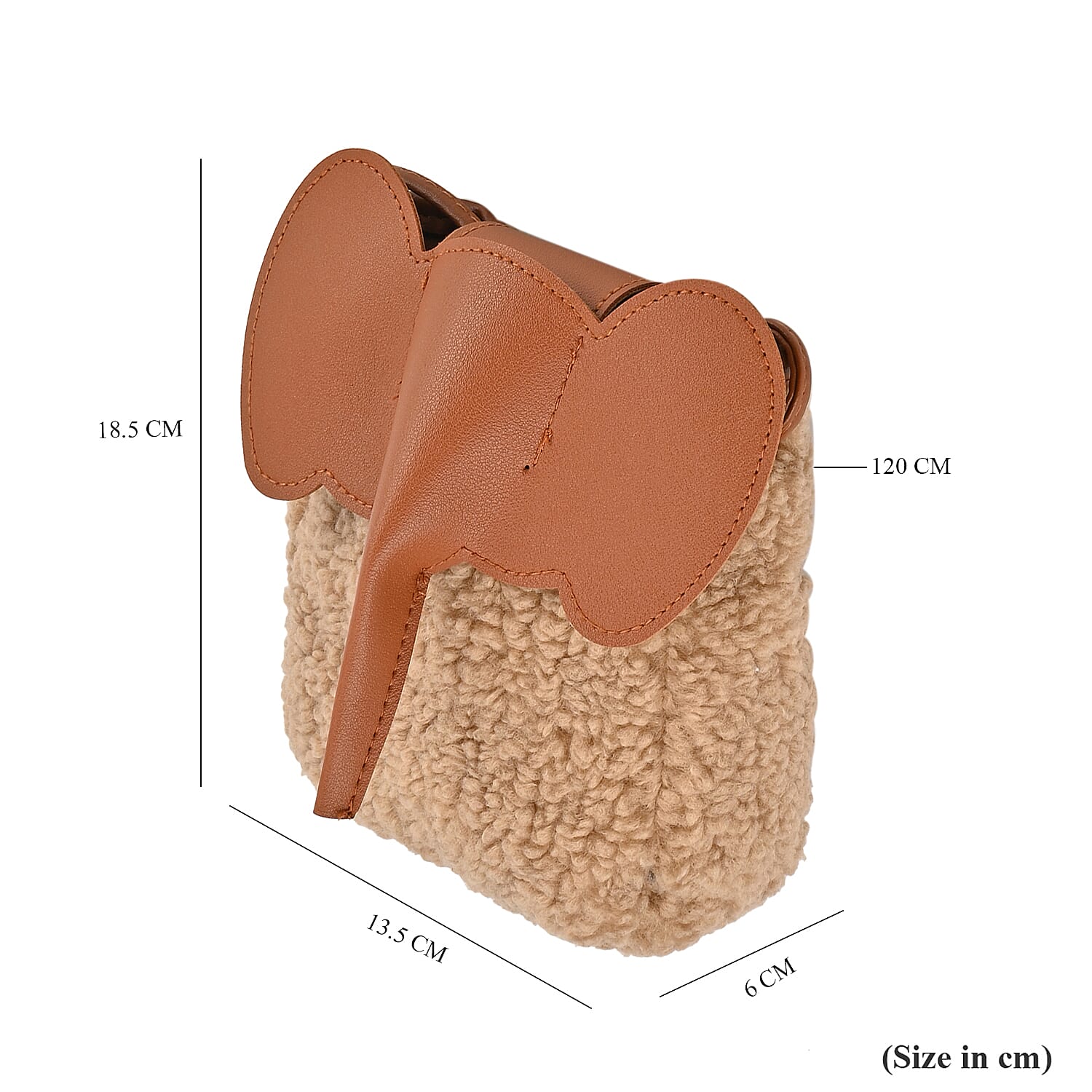 Designer Inspired Elephant Face Faux Leather Crossbody Bag with Long Shoulder Strap - Brown