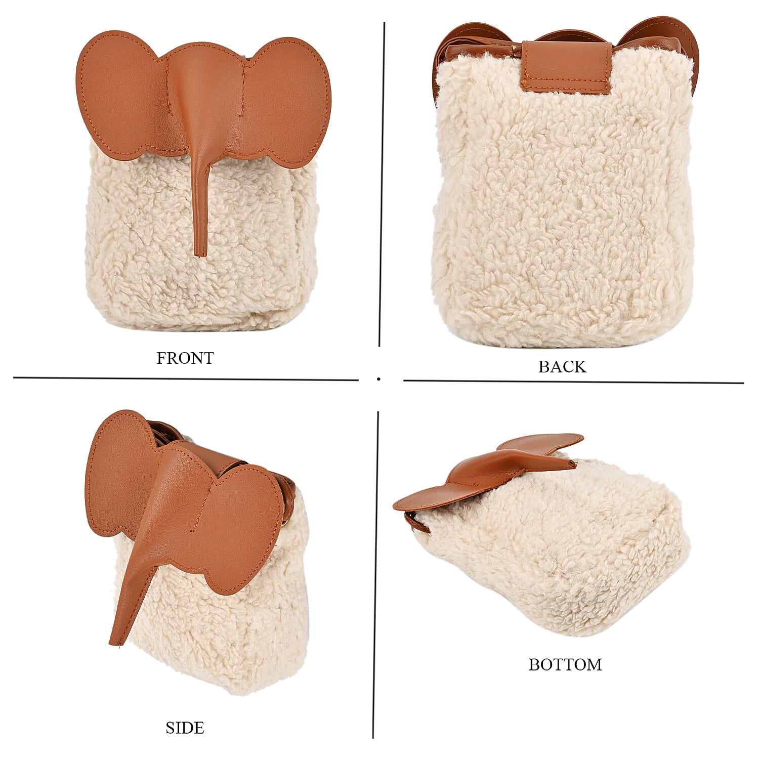 Designer Inspired Elephant Face Faux Leather Crossbody Bag with Long Shoulder Strap - Beige