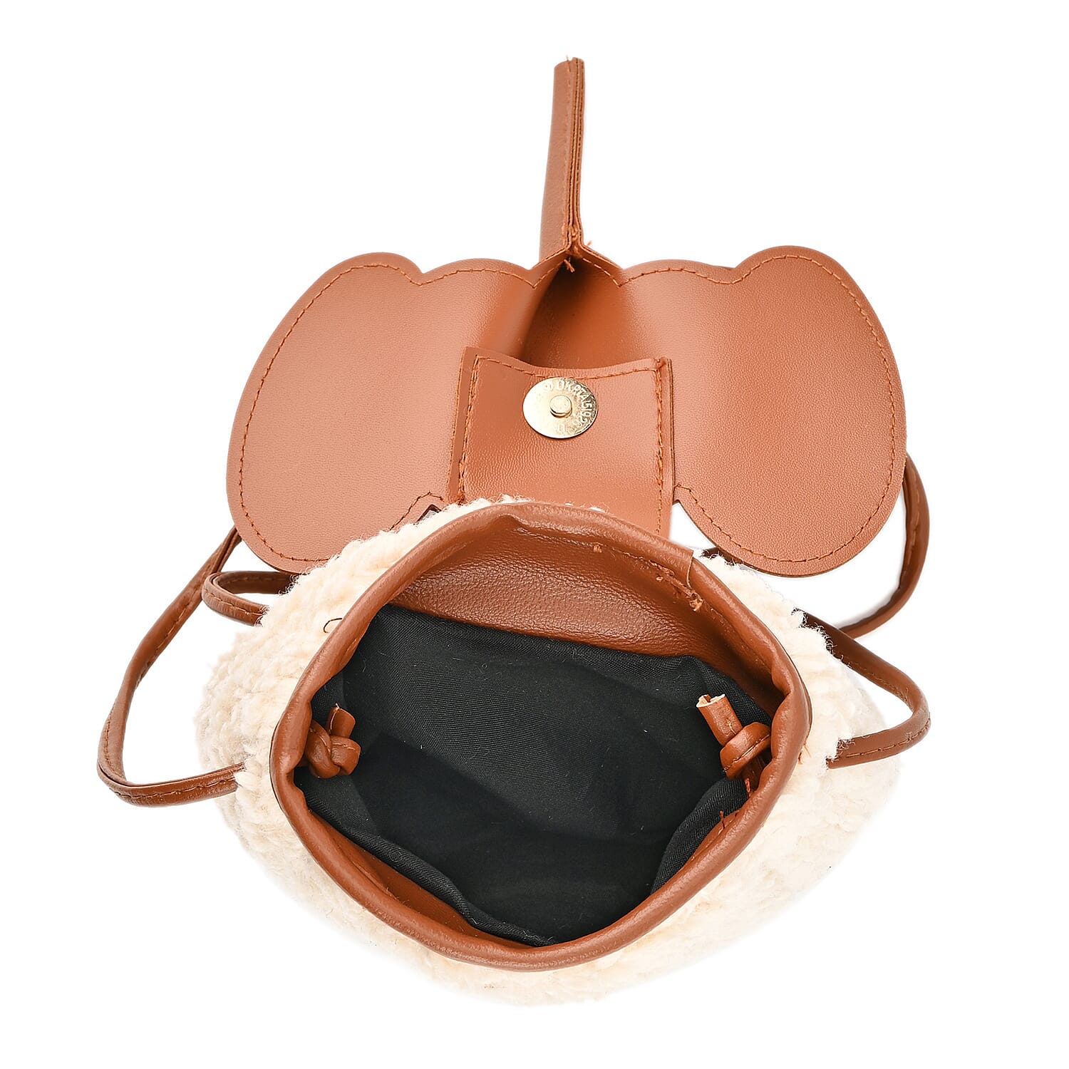 Designer Inspired Elephant Face Faux Leather Crossbody Bag with Long Shoulder Strap - Beige