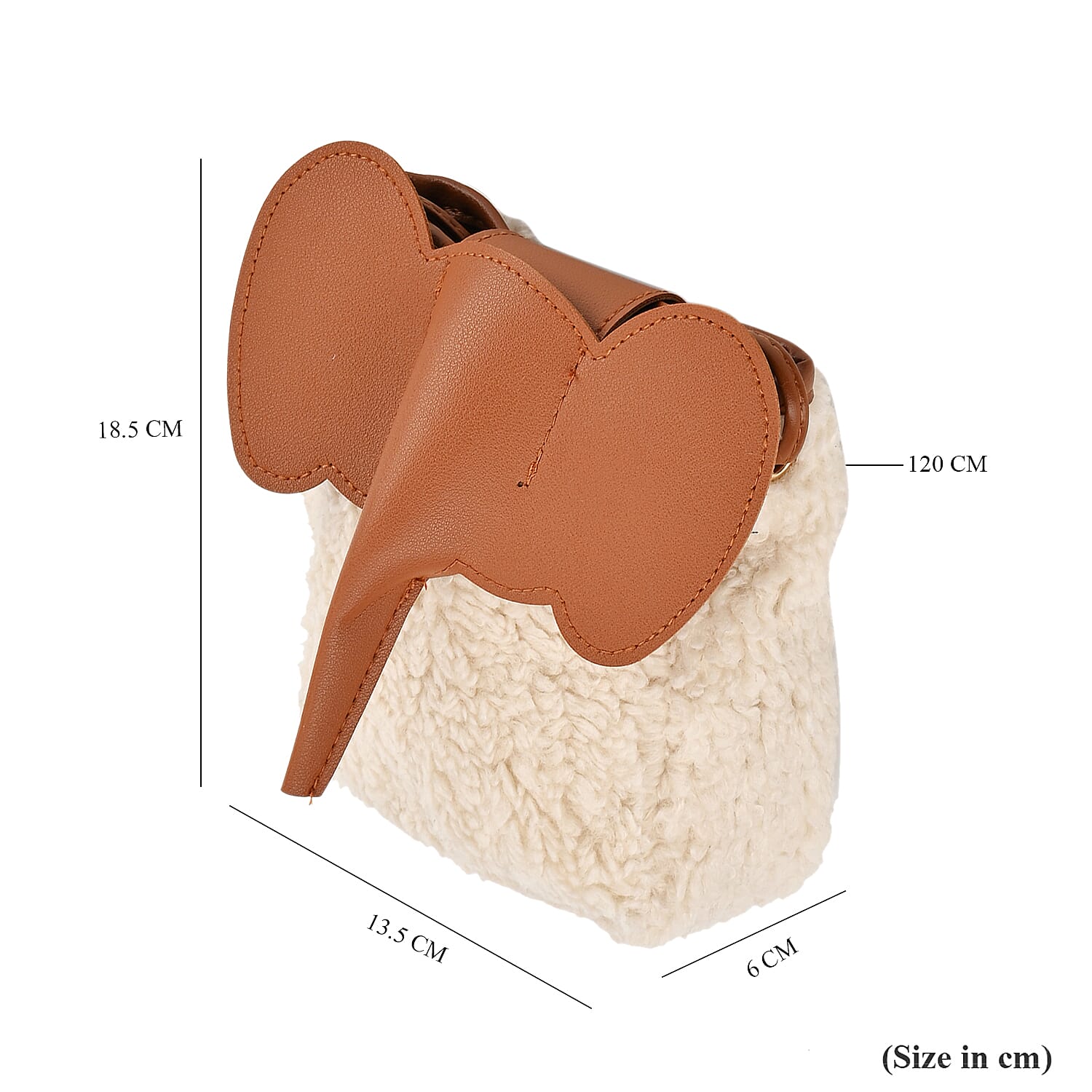 Designer Inspired Elephant Face Faux Leather Crossbody Bag with Long Shoulder Strap - Beige