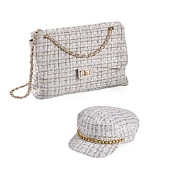 Polyester Plaid Shoulder Bag (Size 29x9x23 cm) - White & Black