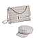 Closeout Deal- Combo Pack - Classic Checkered Pattern Shoulder Bag with Chain Strap & a Newsboy Cap - White & Black
