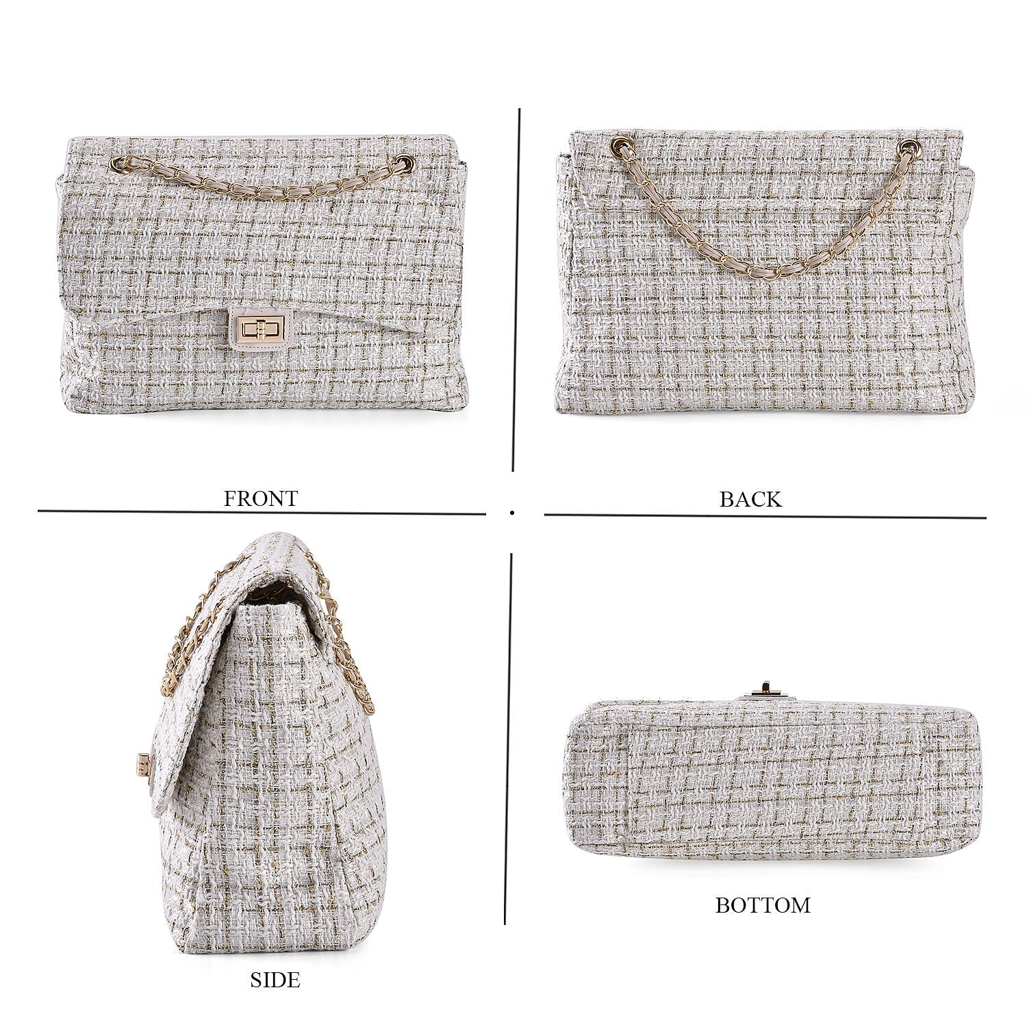 Polyester Plaid Shoulder Bag (Size 29x9x23 cm) - White & Black