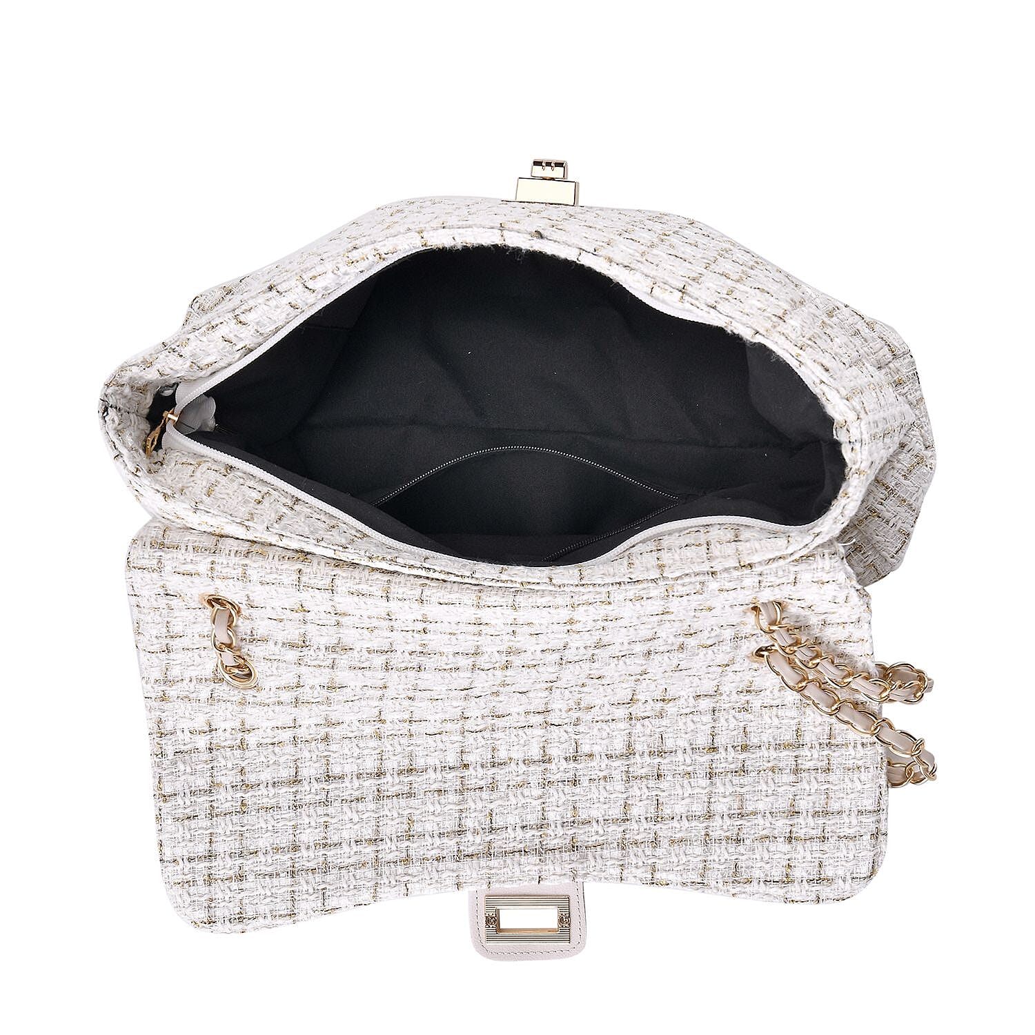 Polyester Plaid Shoulder Bag (Size 29x9x23 cm) - White & Black