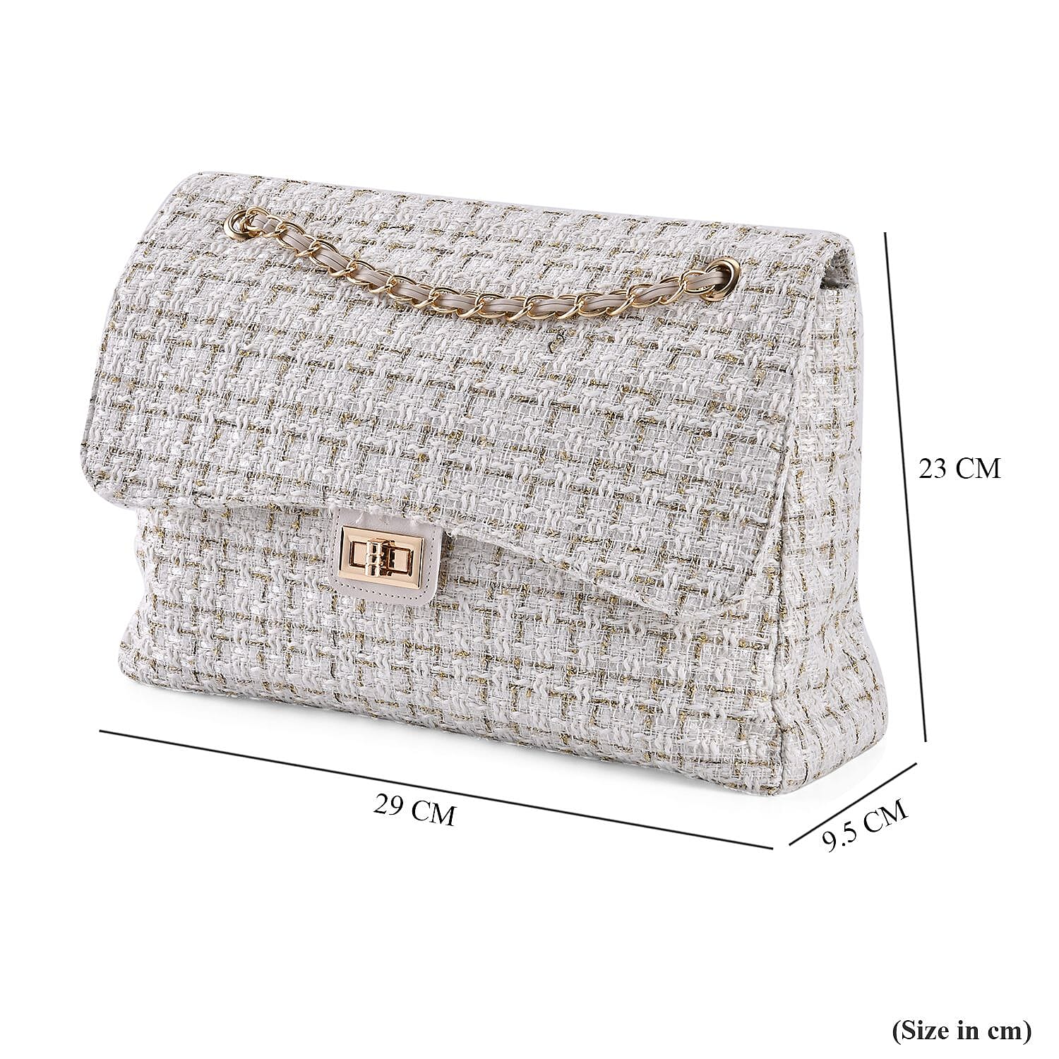 Polyester Plaid Shoulder Bag (Size 29x9x23 cm) - White & Black