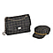 2 Piece Set - Classic Checkered Pattern Shoulder Bag with Chain Strap & a Newsboy Cap - Black