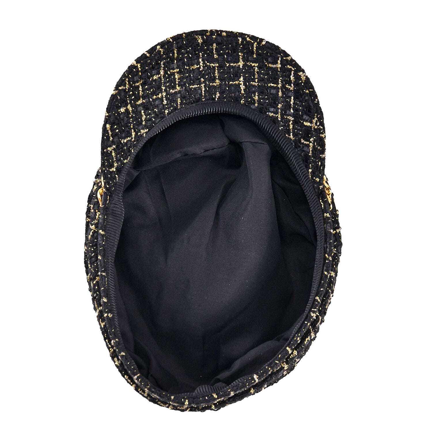 Closeout Deal- Combo Pack - Classic Checkered Pattern Shoulder Bag with Chain Strap - a Newsboy Cap - Black