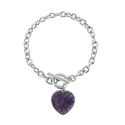 Amethyst Flat Heart Charm Toggle Lock Bracelet (Size - 7.5)