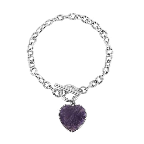 Amethyst Flat Heart Charm Toggle Lock Bracelet (Size - 7.5)