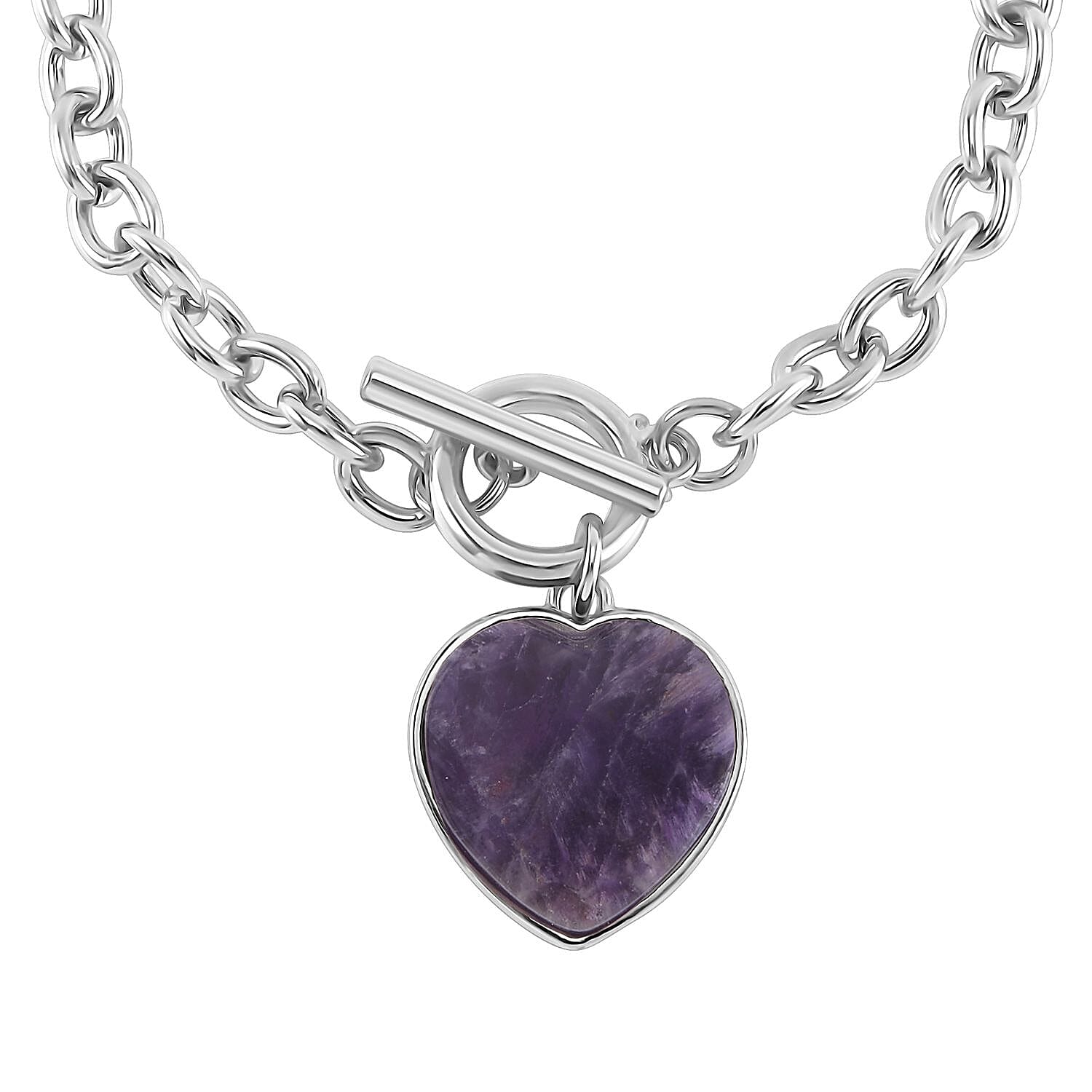 Amethyst Flat Heart Charm Toggle Lock Bracelet (Size - 7.5)