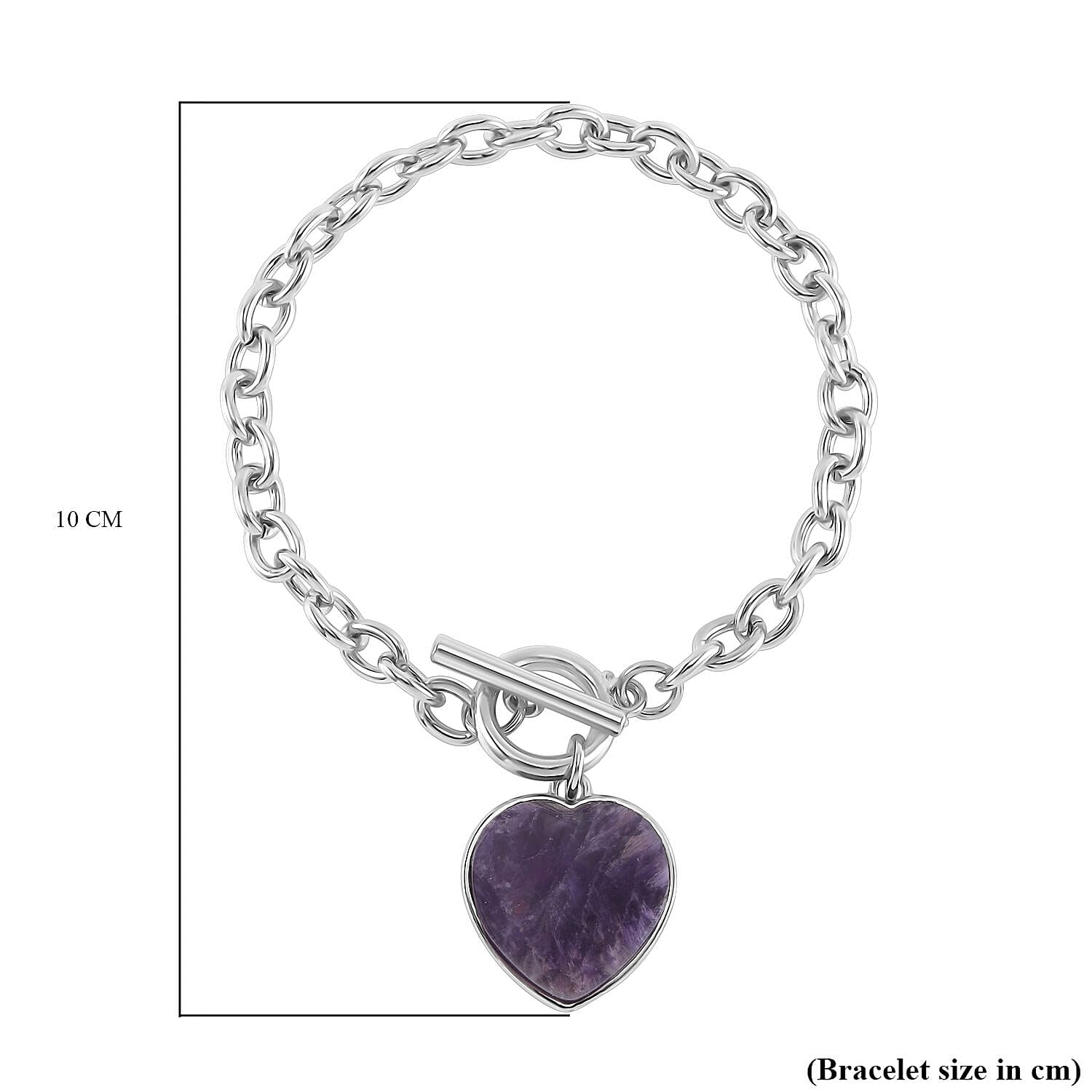Amethyst Flat Heart Charm Toggle Lock Bracelet (Size - 7.5)
