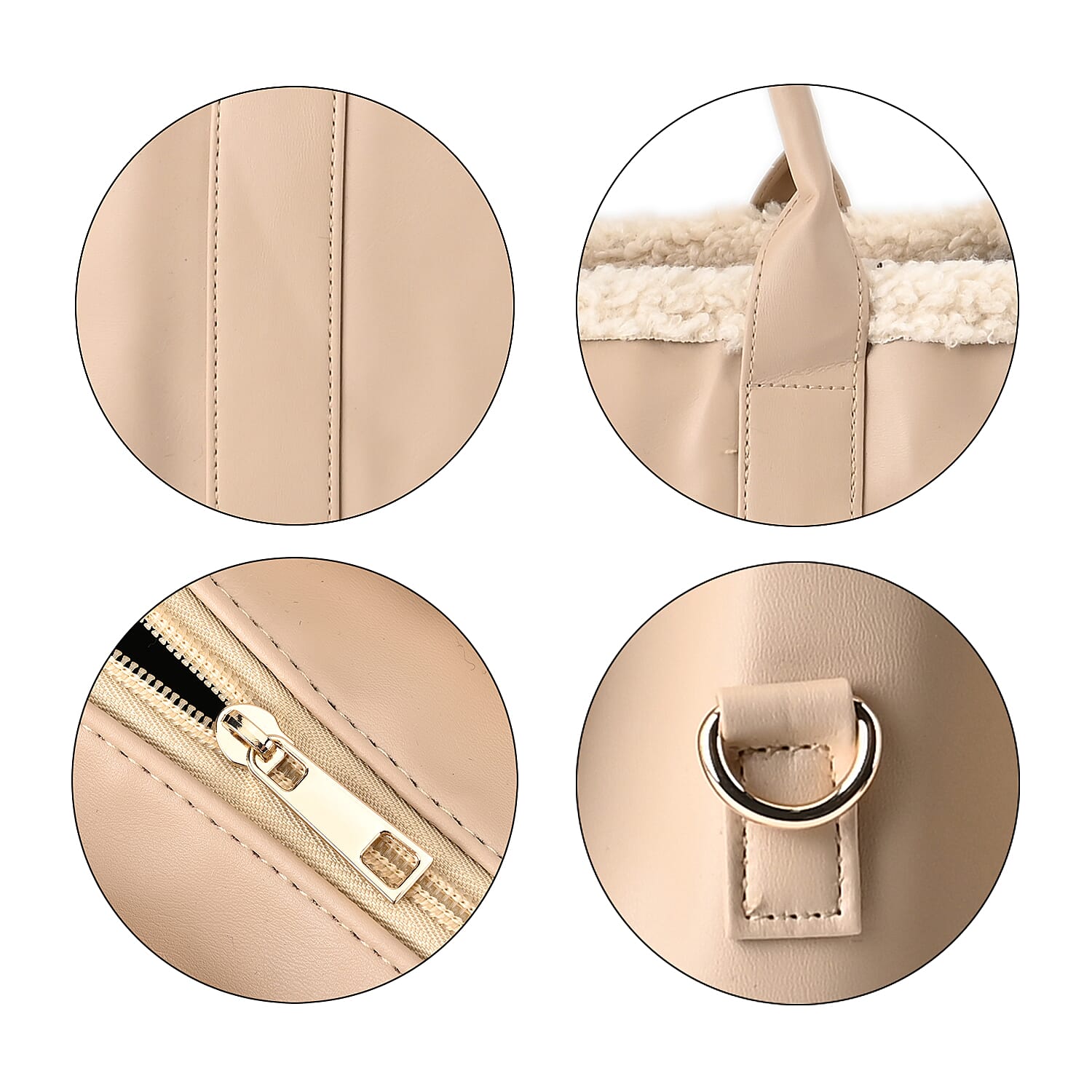 Leatherette Crossbody Bag with Exterior Zipped Pocket & Shoulder Strap - Apricot & White