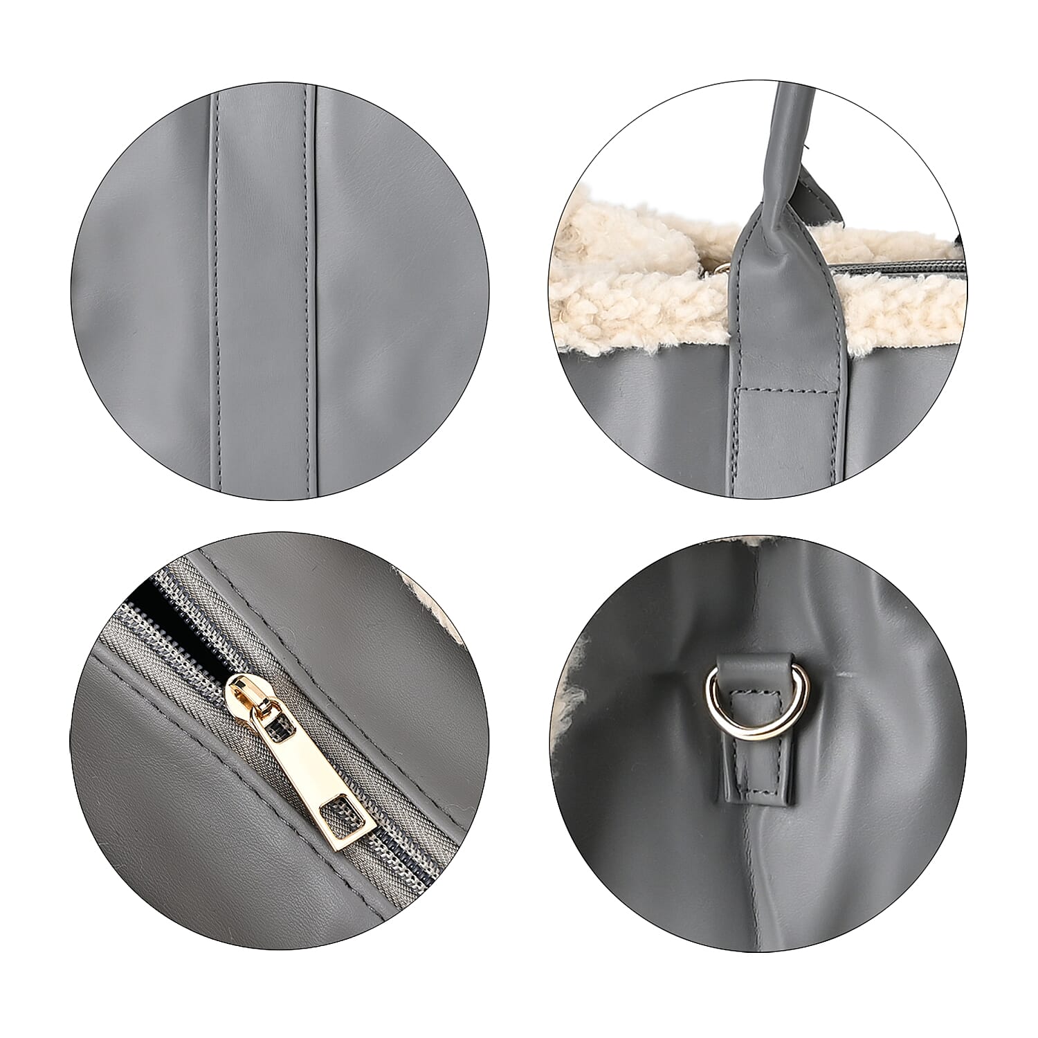 Leatherette Crossbody Bag with Exterior Zipped Pocket - Shoulder Strap - Grey - White