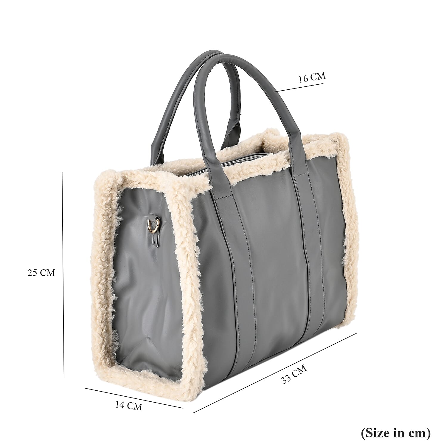 Leatherette Crossbody Bag with Exterior Zipped Pocket - Shoulder Strap - Grey - White