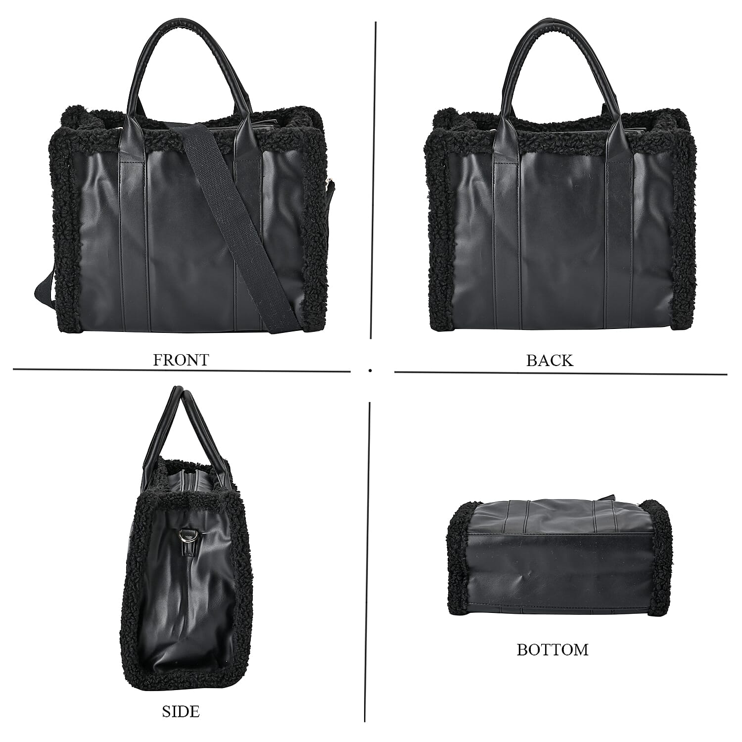 Leatherette Crossbody Bag with Exterior Zipped Pocket & Shoulder Strap - Black