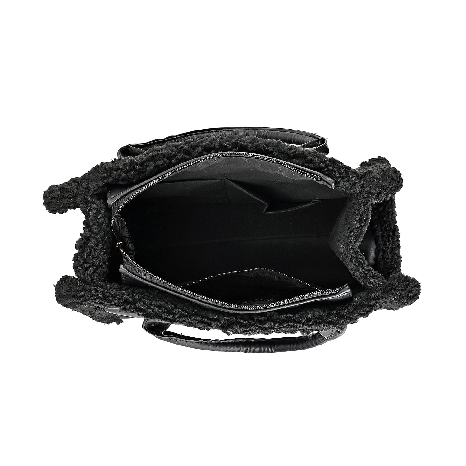 Leatherette Crossbody Bag with Exterior Zipped Pocket & Shoulder Strap - Black