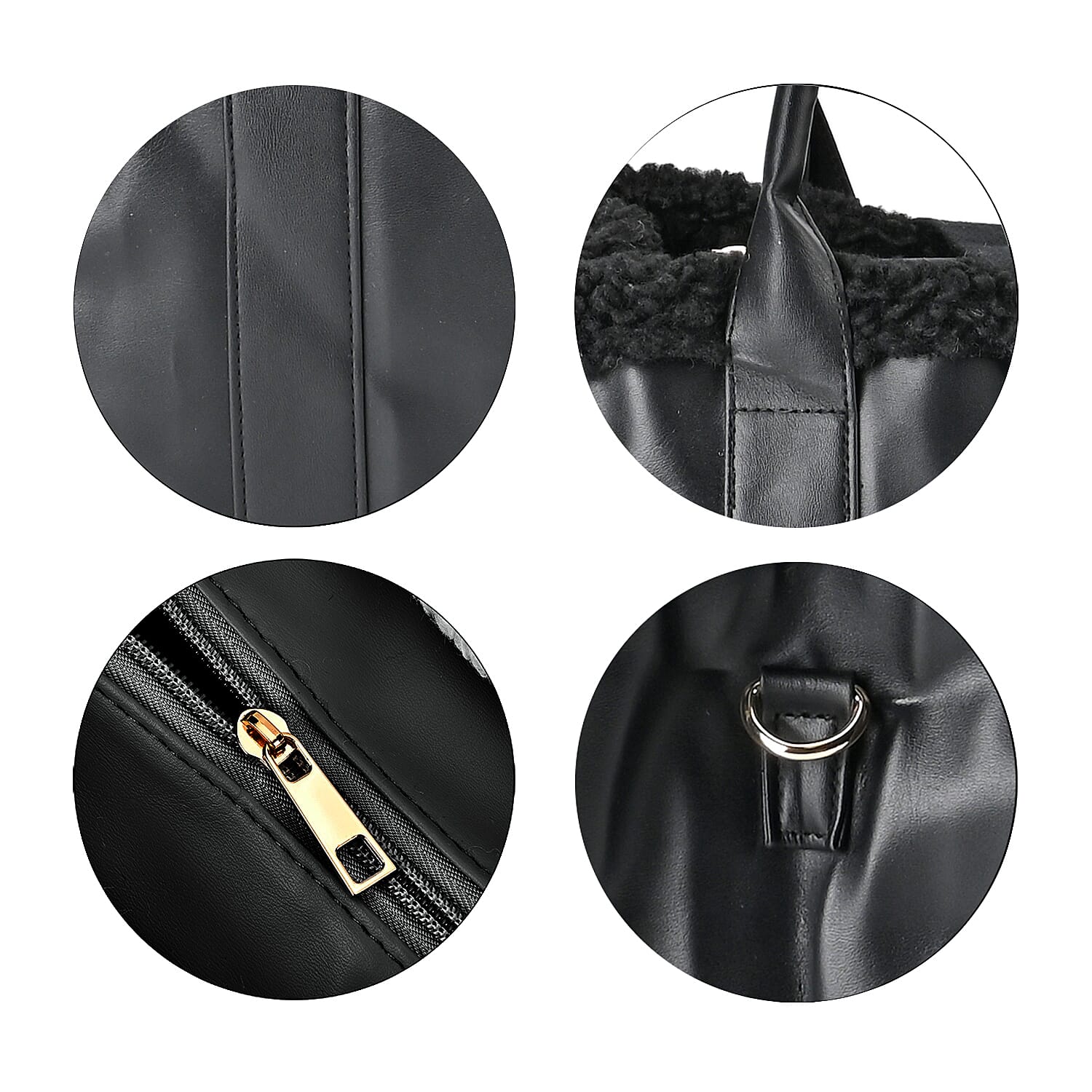 Leatherette Crossbody Bag with Exterior Zipped Pocket & Shoulder Strap - Black
