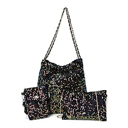 Lowest Ever Price - Set of 3 Sequin Bag (Includes Shoulder Bag, Crossbody Bag - Clutch Bag) - Champagne