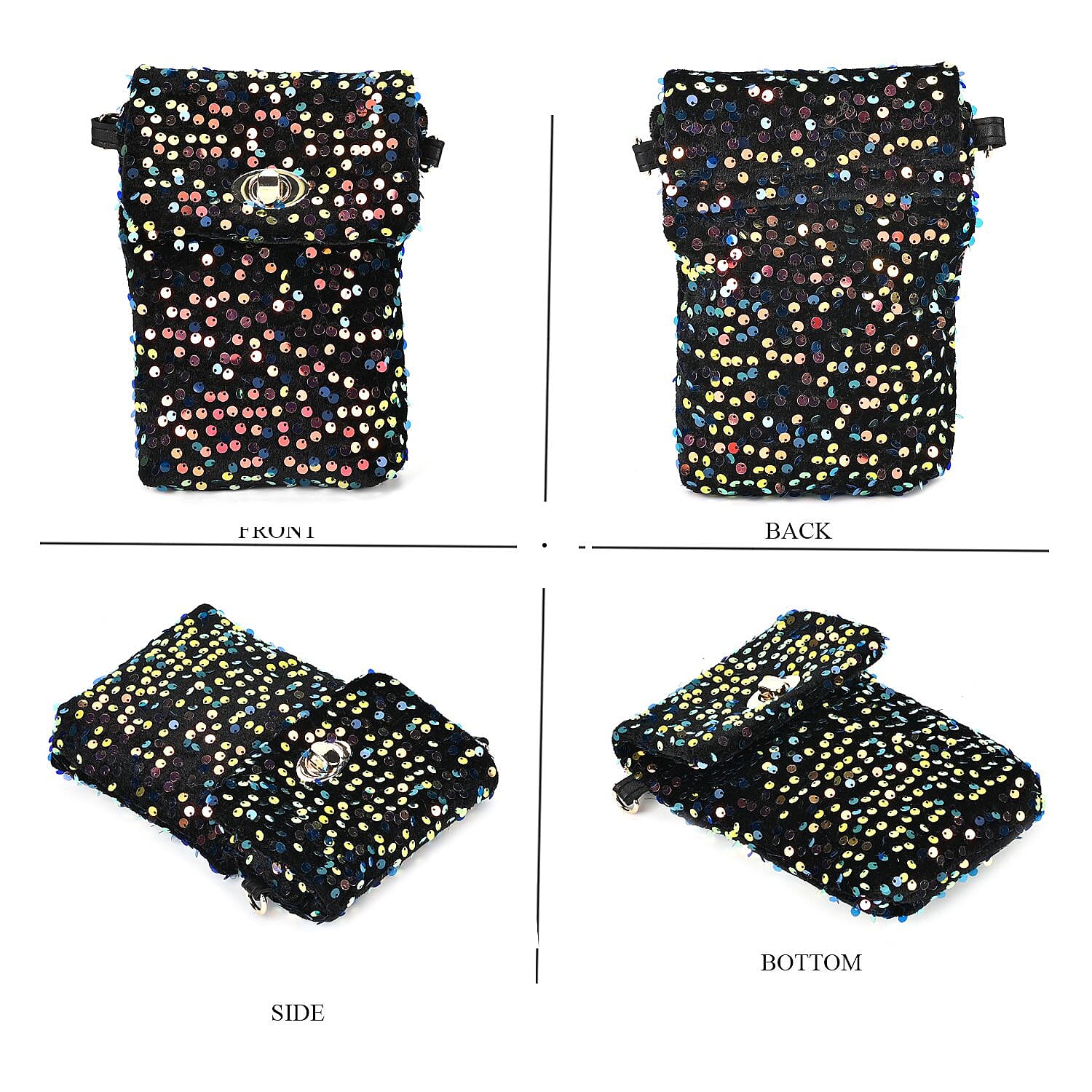  Set of 3 Sequin Bag (Includes Shoulder Bag, Crossbody Bag & Clutch Bag) - Multi
