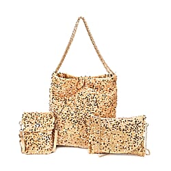 Lowest Ever Price - Set of 3 Sequin Bag (Includes Shoulder Bag, Crossbody Bag - Clutch Bag) - Champagne