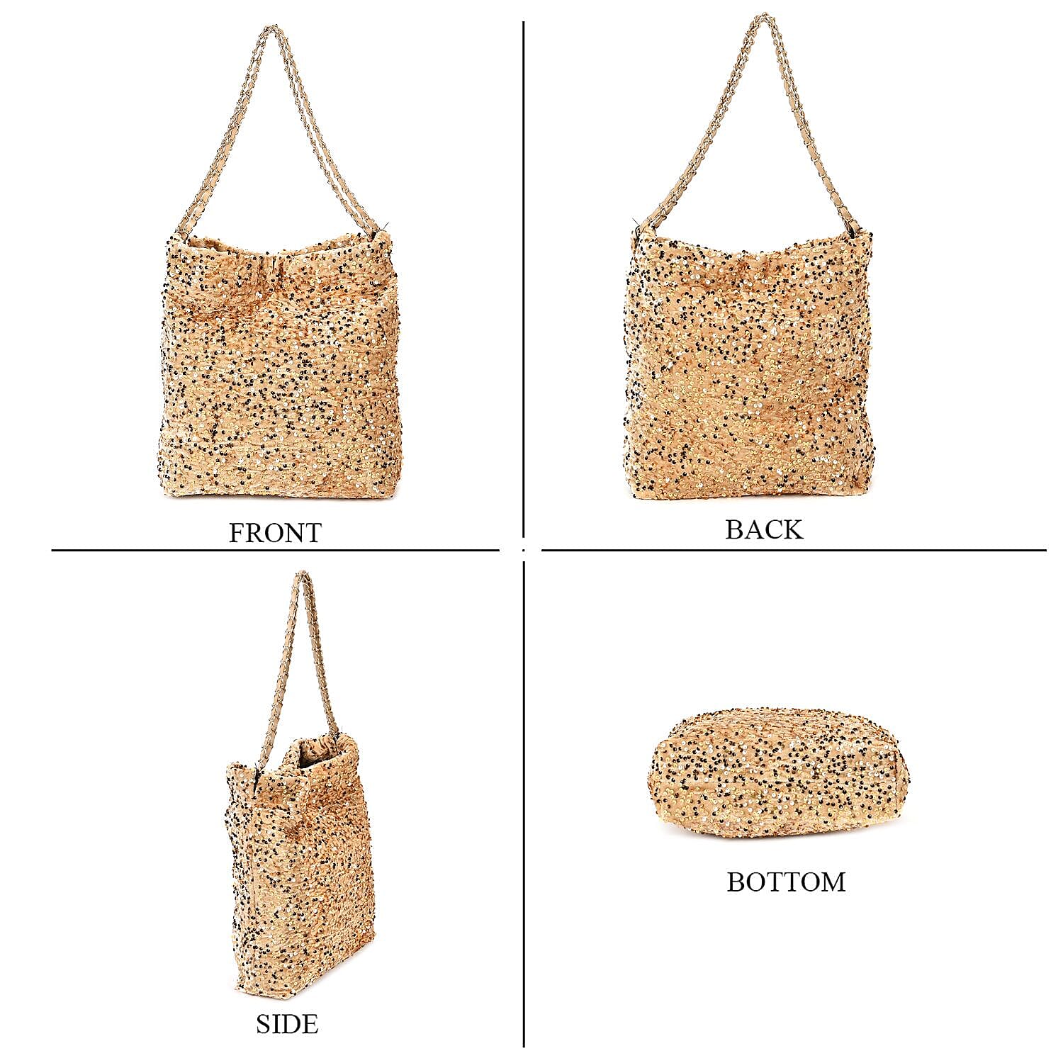 Set of 3 Sequin Bag (Includes Shoulder Bag, Crossbody Bag & Clutch Bag) - Champagne