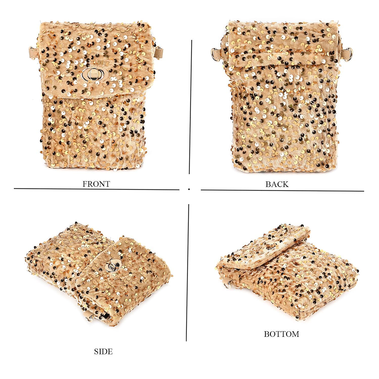 Lowest Ever Price - Set of 3 Sequin Bag (Includes Shoulder Bag, Crossbody Bag - Clutch Bag) - Champagne