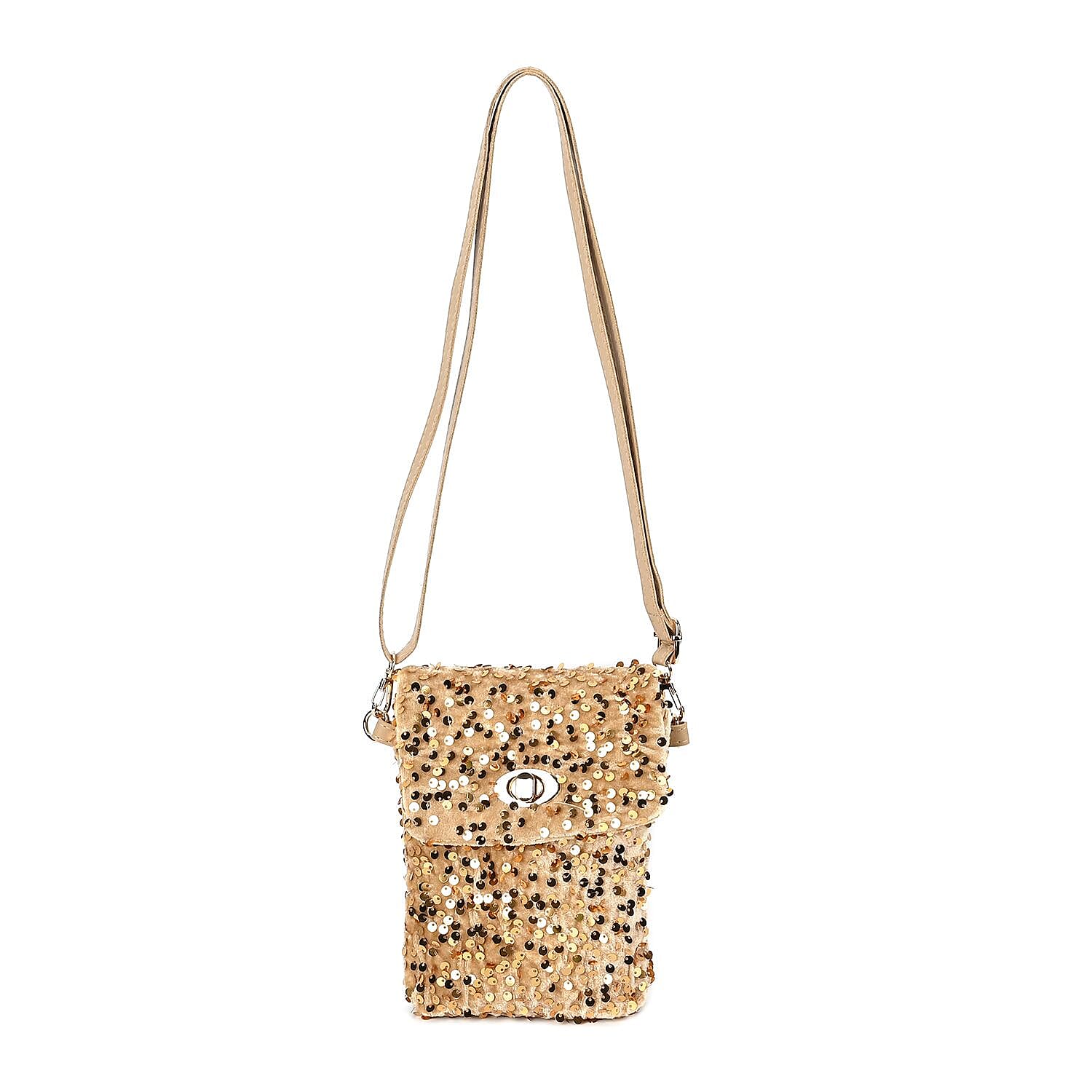 Lowest Ever Price - Set of 3 Sequin Bag (Includes Shoulder Bag, Crossbody Bag - Clutch Bag) - Champagne