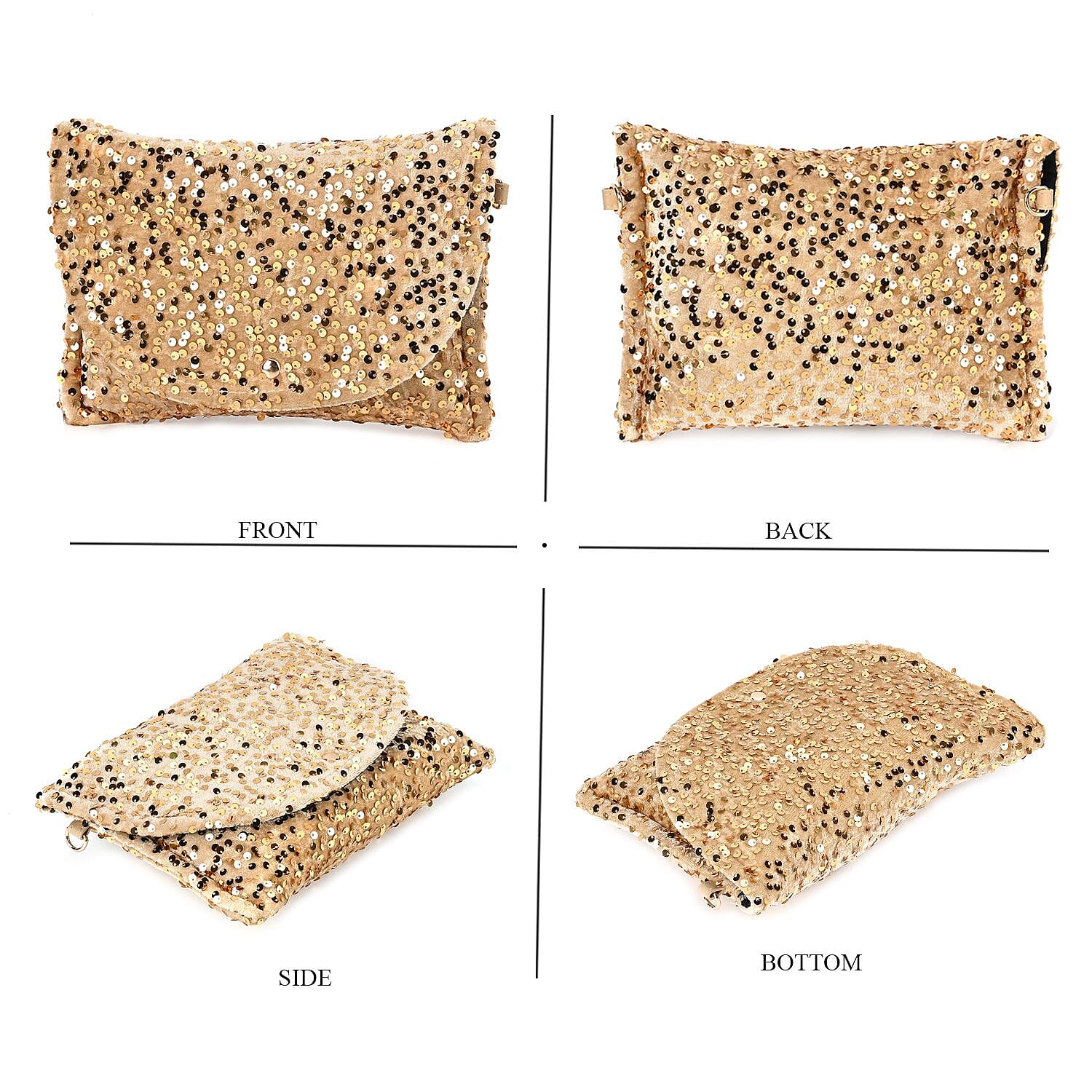 Lowest Ever Price - Set of 3 Sequin Bag (Includes Shoulder Bag, Crossbody Bag - Clutch Bag) - Champagne