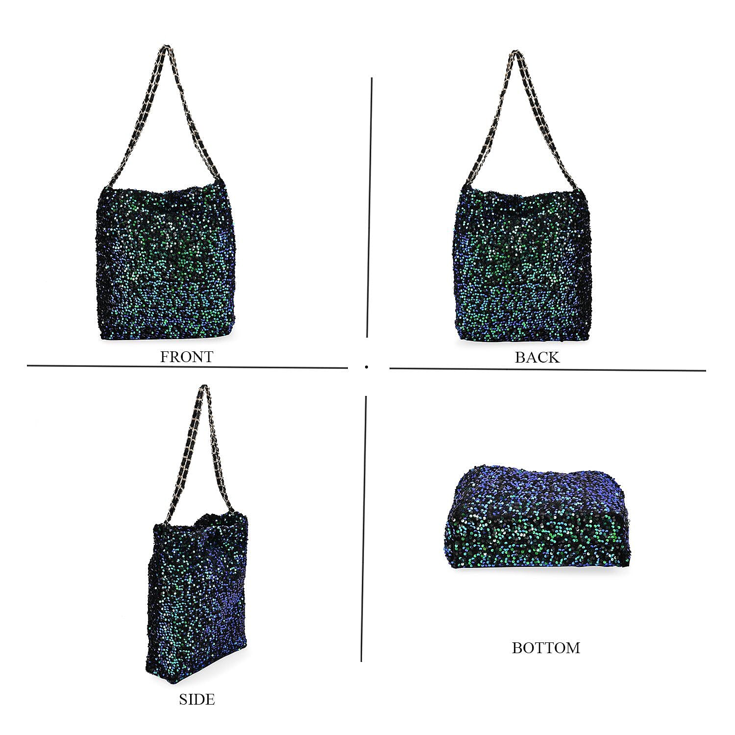 Set of 3 Sequin Bag (Includes Shoulder Bag, Crossbody Bag - Clutch Bag) - Green
